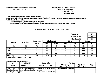Ma trận và đề kiểm tra học kỳ I môn Vật lý Lớp 8 - Năm học 2019-2020 - Trường TH và THCS Nguyễn Văn Trỗi (Có đáp án)